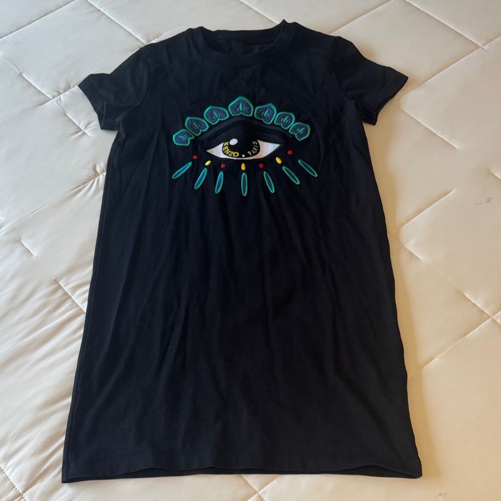 Kenzo Black T-Shirt Dress with Eye Design